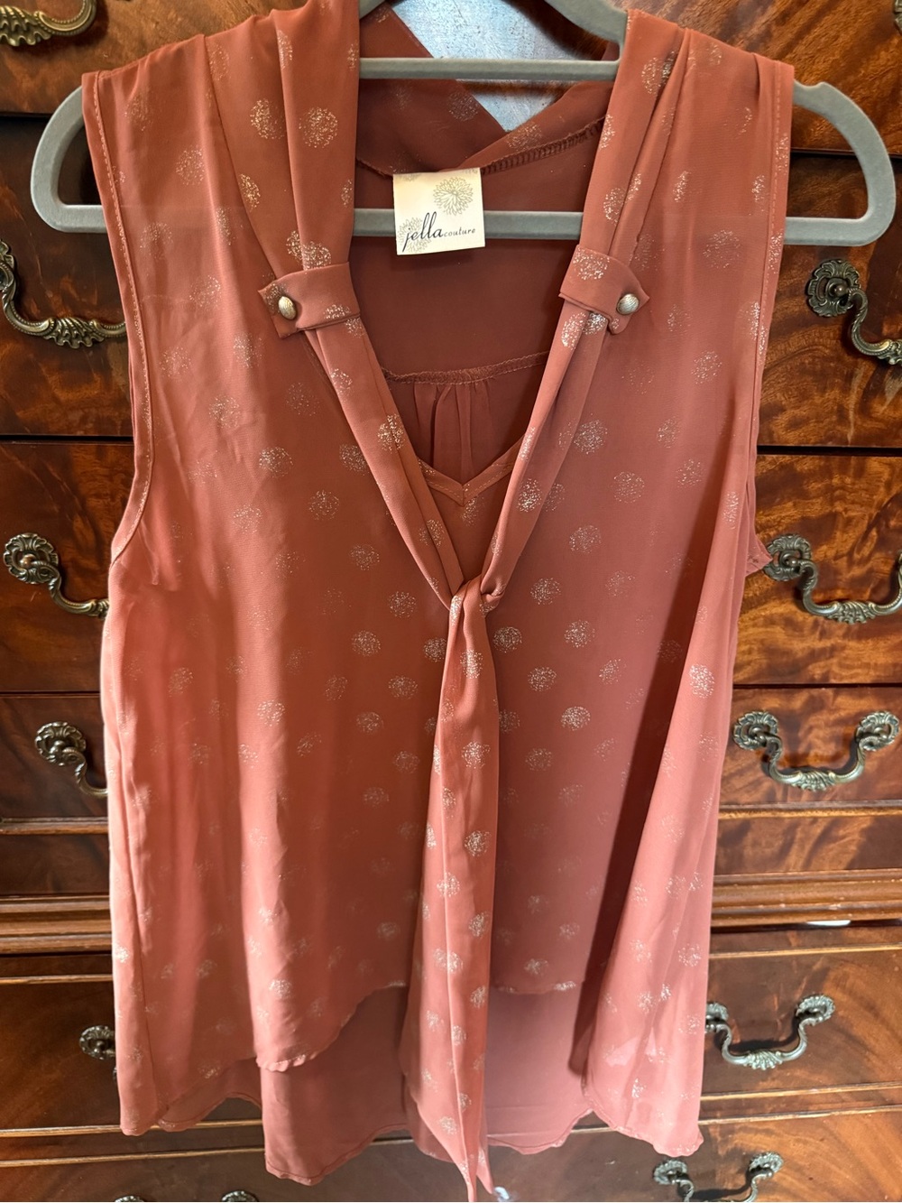 Jella Couture Women's Sleeveless Tie-Neck Blouse in Rust